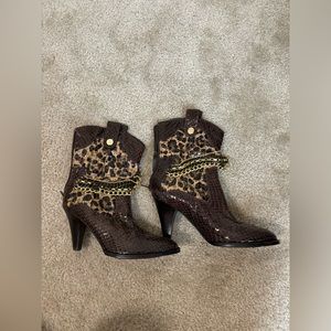 J. Renee Leopard Chain Boots - 3 inches Heels - size 8